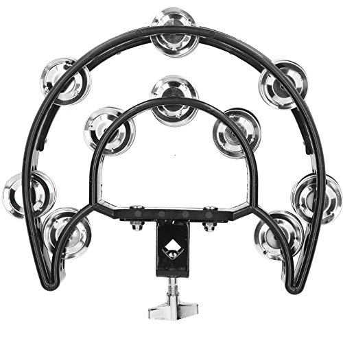 Hi Hat Tamburin-Trommelset, Multifunktionale Handglockenrassel, Zweireihige Glocken mit Montagehalterung für Akustische Geräte