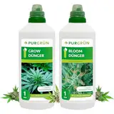 Purgrün Cannabis-Dünger-Set | Schnell wirksame mineralische Rezeptur | Vollspektrum-Nährstoffe für Wachstum & Blüte | Flüssigdünger Indoor & Outdoor | Für Autoflower, Sativa & Indica | 2 x 1 Liter