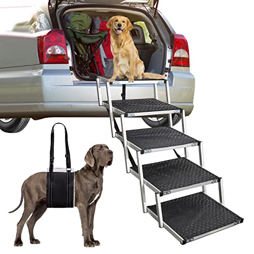 Hundetreppe Auto, Hunderampe Auto klappbar, Haustiertreppe, 5 Stufen Hundeleiter bis 70kg, Rampe Hunde Treppe für die Für kleine, mittlere, große Hunde