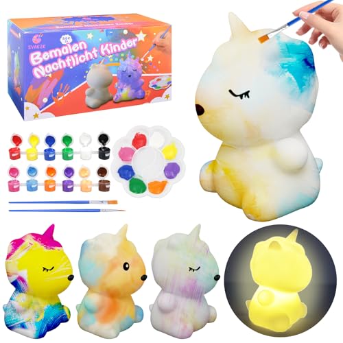 SYAKZK Einhorn Geschenke für Mädchen, Einhorn Bemalen Nachtlicht Kinder, Geschenk Mädchen 3 4 5 6 7 8 9 10 Jahre, Basteln Mädchen 8 Jahre, Bastelset Kinder ab 6 Jahre, Spielzeug ab 4 Jahre Junge
