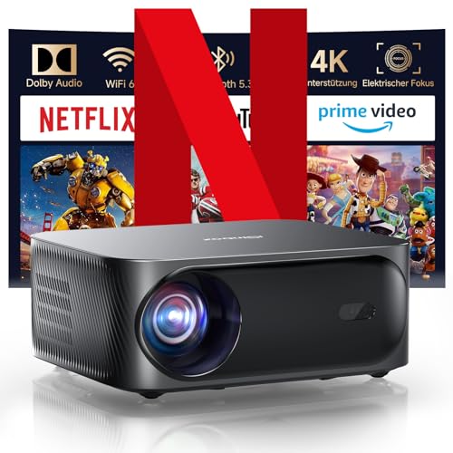 【Netflix offiziell & Dolby Audio】 4K Beamer,30000 Lumen iSinbox WiFi6 Bluetooth tragbare Beamer,Full HD 1080P Projektor mit Remote Fokus und Trapezkorrektur,100%-50% Zoom Heimkino/Outdoor Beamer