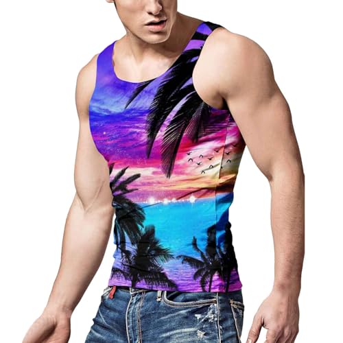 Herren Tanktop, Shirt Herren XXXL, Athletic Muskelshirt Mit 3D Druck Fitness Sport Unterhemd TräGershirts Mit Rundhals-Ausschnitt LuftdurchläSsig Bequeme Tee Top Funktionsshirt