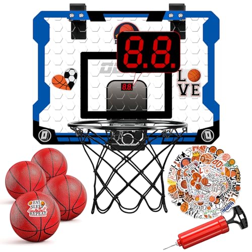 deAO Basketballkorb Indoor, Mini Hoop für Kinder mit 4 Basketball, Elektronische Anzeigetafel, 50 PCS Basketball Cartoon Aufkleber, Mini Basketballkorb fürs Zimmer für Jungen Mädchen