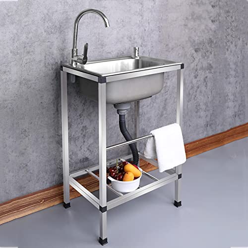 Mehrzweckspüle, Edelstahl-Mehrzweckspüle für den Außenbereich, Handwaschstation, tragbare Spüle zum Händewaschen, Wäschespüle, Wäsche-Arbeitsplatzspüle mit Ablage und Wasserhahn, für Garage,