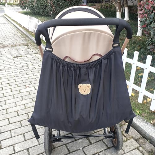 Pawleso Kinderwagen Einkaufstasche XL, große Kinderwagentasche, 70×40 cm, Buggy Organizer, Wickelflaschen Aufbewahrungstasche, leichte wasserdichte Nylontasche (Schwarz, Süße Bären 70 * 40cm)