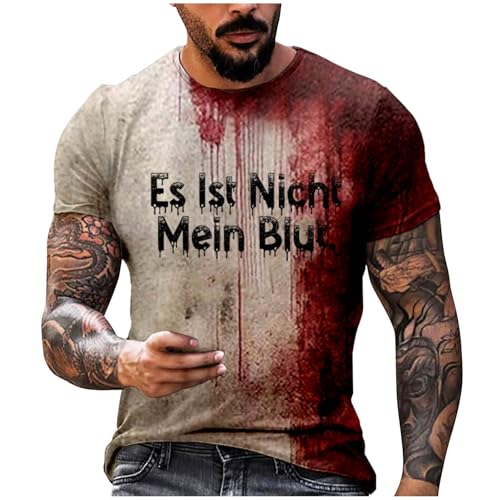 WKAYsIV unterhemden Damen Baumwolle grünes tshirt mode lose rundhals tshirt Herren langarm Problem Solved Bloody Shirt Horror T Shirts Bloodstained Shirt Bloody Shirt(Khaki-A,4XL)