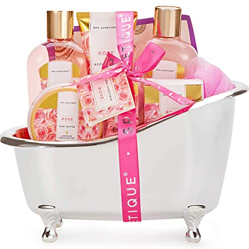 SPA LUXETIQUE Wellness Set für Frauen - 8tlg Rosenduft Bade Geschenkset für Frauen, Geburtstagsgeschenk Beauty Set mit Deko Badewanne, Weihnachtsgeschenke, Muttertagsgeschenk, Geschenke für Frauen