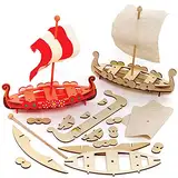 Baker Ross FE627 Römisches Schiff Holz Bastelset - 3er Pack, Kleine Bausätze für Kinder zum Basteln, Mittel