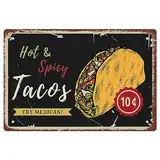 CREATCABIN Tacos Blechschilder Heiße Würzige Mexikanische Küche Leckerem Taco Schild Metall Vintage Plaketten Poster Galerie Wandkunst Druck Dekor Hängendes Gemälde Für Zuhause Restaurant 8x12Zoll