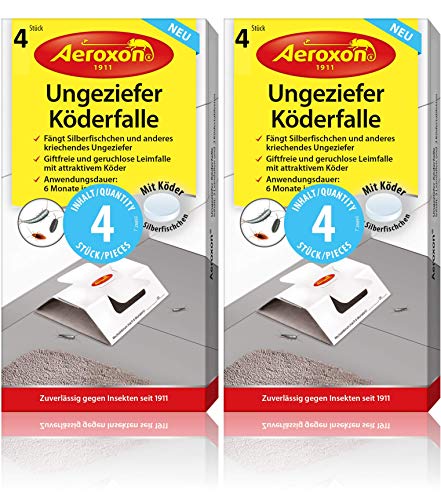 Aeroxon Ungeziefer Köder-Falle 8 Stück – zuverlässiges fangen von silberfische bekämpfen und Ungeziefer zur Befallsermittlung – Schabenfalle, Silberfischfalle, Insektenfalle und anderem Ungeziefer