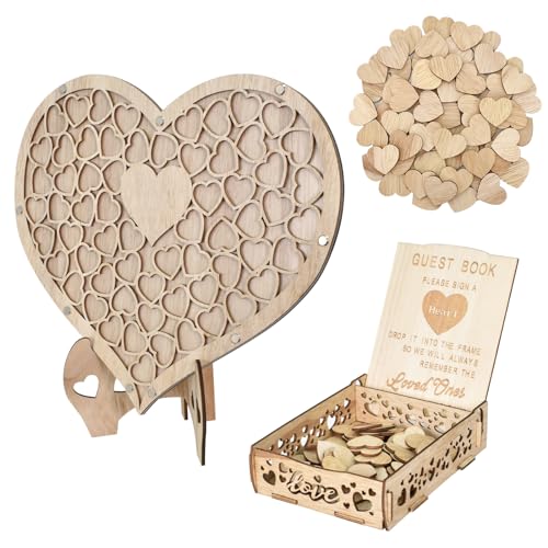 KYSUN Herz Gästebuch aus Holz, 3D Hochzeitsgästebuch Hochzeit Deko mit 100 Herzen, Personalisiert Empfangstisch Hochzeitszubehör für Verlobung Jubiläum Wedding Hochzeitsgeschenke Empfangsdekorationen