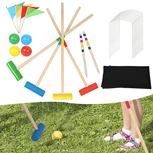 Jopassy Krocket Croquet Krocket Spiel, 2-4 Spieler Croquet Set, Kinder Erwachsene Familie Outdoor Gartenspiel, Geschicklichkeitsspiel Holz Krocketspiel, mit Tasche