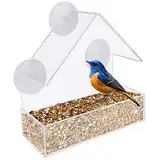 RMENOOR Vogelfutterhaus Fenster Vogelfutterspender Acryl Transparent Vogelhaus Window Bird Feeder mit 3 Saugnäpfen Vogelfutterstation Futterspender Futterkassette Fensterfutterhaus für Wildvögel