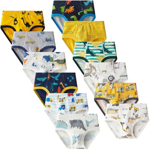 Domee Jungen Unterhosen Slip Unterwäsche Schlüpfer Baumwolle Dinosaurier-Druck 12er-Pack Mehrfarbig 92-98 (Herstellergröße 100)