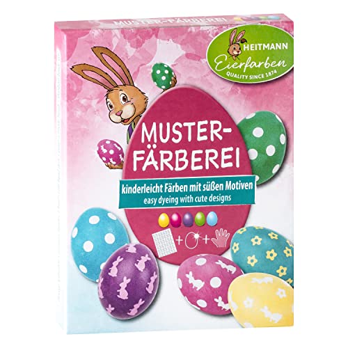 Heitmann Eierfarben - Kreativ Farb- & Bastelset - 5 Eierfärbetabletten in Gelb, Rot, Violett, Grün und Blau + Stickerbogen, Hasengesichter und Eierbecher