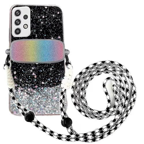 Tivenfezk Nadoli für Samsung Galaxy A73 5G Glitzer Handykette Hülle,Silikon Bling Durchsichtig Crossbody Tasche zum Umhängen Schutzhülle mit Telefon Clip Halter Band