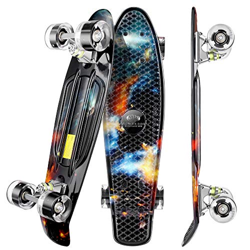 WeSkate Kinder Retro Skateboard 22" 55cm Mini Cruiser ABEC-9 Kugellager mit PU LED Leuchtrollen für Erwachsene Kinder Jungen Mädchen