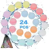 Wasserbomben Wiederverwendbar, Diealles Shine 24 Stück Wasserballons Wiederverwendbare, Selbstschließend Wasserbomben Set für Wasserspielzeug Kinder Outdoor Sommer Aktivitäten (24 Stück)