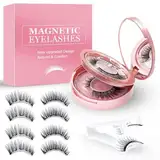 Magnetische Wimpern, 4 Paar wiederverwendbare Magnetwimpern, Natürlich aussehendes 3D Falsche Wimpern Set mit Applikator, Wasserdicht, Kein Kleber, Einfach zu tragen