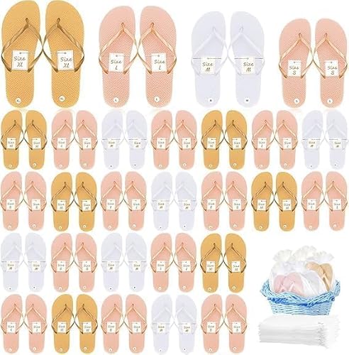 SWHCM 24 Paar Flip Flops für Hochzeitsgäste – Hausschuhe Hochzeit, Hochzeitsparty Geschenke, Spa, Hotelgäste Hausschuhe mit Größenkarte und Kordelzugbeutel, 4 Größen