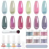 EODCI 6 Farben Dipping Powder Nails Set, Dip Pulver Nagel Starter Kit Farbwechsel Dip Nails Powder Acryl Nail Chamäleon Puder Glitzer mit Aktivator Basis-/Decklack für Nails Art Maniküre DIY Salon