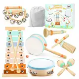 Musikinstrumente für Kinder- Miljgte Montessori Spielzeug ab 1 Jahr Holzspielzeug Trommel Xylophon Percussion Instrumente Baby Musikspielzeug Geburtstagsgeschenk für Kinder ab 3 Jahre