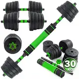 C.P.Sports 2in1 Kurzhantel & Langhantel Set 30kg / 40kg | Hantelscheiben – Gewichte – Hantelstangen | verstellbare Hanteln – Hantelset für Krafttraining, Fitness, Home Gym (grün-schwarz )