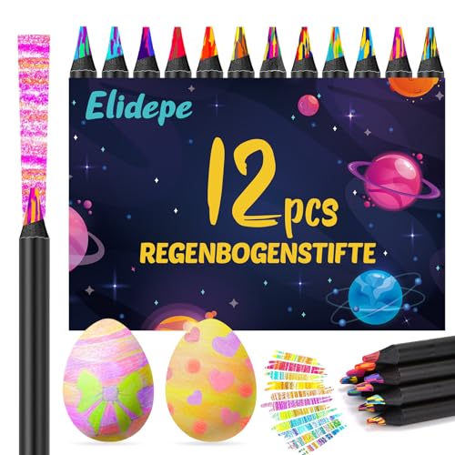 Elidepe Regenbogenstift, 12 Farben Buntstifte Kinder, Ostergeschenke Kinder, Geschenke für Mädchen, Buntstifte Stifte für Mitgebsel Kindergeburtstag, Ostern Geschenke Kinder, Ostern Basteln Kinder