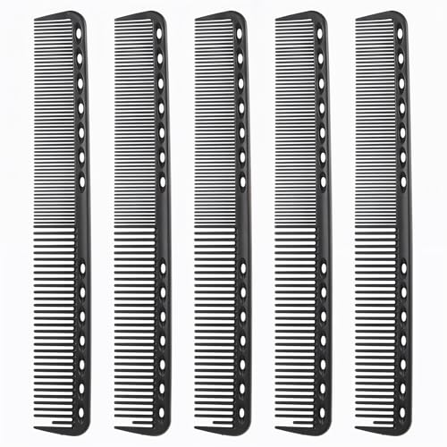 5 Stück Haarschneidekamm, 2 in 1 Carbon Kämme, Carbon Frisierkamm, Antistatischer Haarkamm, Styling Kämme für Männer Frauen Dickes Dünnes Lockiges Glattes Haar (Schwarz)