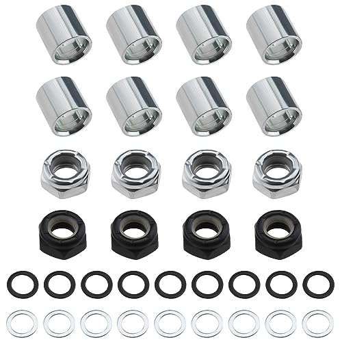 Be In Your Mind 2 Sets Skateboard Truck Umbausatz Unterlegscheiben Lagerabstandshalter Und Sicherungsmuttern für Skateboards/Longboard Trucks (Schwarz Und Silber)