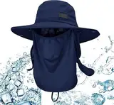 Sukeen Fischerhut für Männer & Frauen Sonnenhüte, Outdoor UV-Sonnenschutz Taktischer Angelhut breite Krempe Hut Kühlung Eimer Hut mit abnehmbaren Halsschutz und Gesichtsschutz