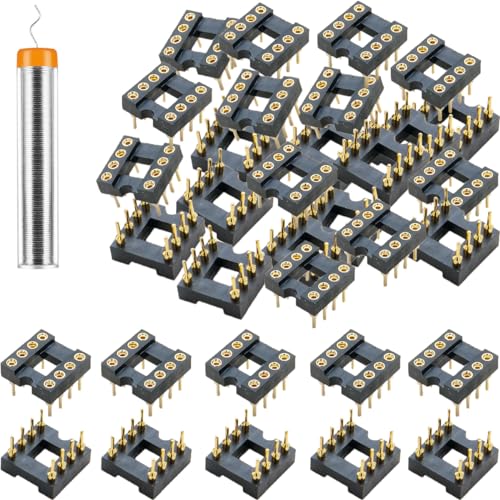 Youmile Runde DIP-8 IC-Sockel 2,54 mm Raster 8 Pin IC-Sockel-Adapter Löttyp Vergoldet Nicht leicht zu brechen,mit Zinndrahtstift für Elektronik Experiment DIY, Packung mit 30