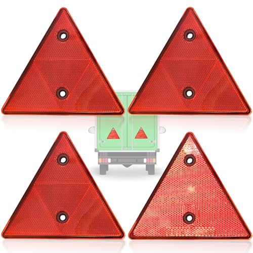 4Pcs Dreieck Reflektor, Dreieck-Rückstrahler Reflektor, Rot Anhänger Reflektor Dreiecke, Dreieck Anhänger Katzenauge Rückstrahler für Auto Anhänger, Traktor, Wohnwagen