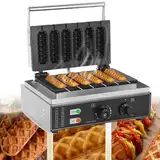 Französischer Heißhund, kommerzielle Waffeleisenmaschine, 1500 W, elektrisch, antihaftbeschichtet, 5/6 Stück, Hotdog-Käse, Pressstab aus Eisen, 50-300 °C, Temperaturkontrolle, 5-min-Timer Frankreich