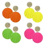 4 Paar Neon Ohrringe Leuchtend Damen Koreanische Statement Ohrringe Bunt Geometrisch Rund für Mädchen Lustige Orange Pink Matte Lackschale Tropfen 80er Jahre Neon Party Accessoires Festival Schmuck