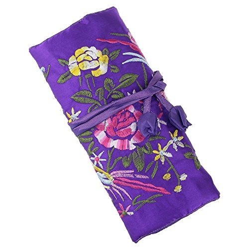 Lidwot Schmuck Organizer Tasche für Ringe/Schmuckaufbewahrung Organizer/Gestickte Schmuckrolle/Schmucktasche Tragbare für Reisen/Faltbare Schmuckaufbewahrung.1 Stück, Dunkelviolett