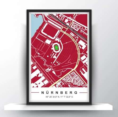 Fußball Poster Verein Stadion Karte | Geschenk für Fußballfans & Fußball-Liebhaber (DIN A1 ohne Rahmen, Nürnberg)
