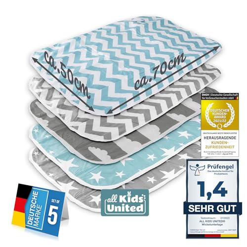 Wickelunterlage Baby Wickelauflage Baby Wickel-Decke Unterlage für Säuglinge und Kleinkinder; atmungsaktiv, waschbar, wiederverwendbar; 50 x 70 cm (5er Set)