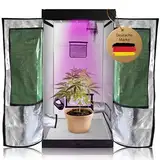 NEU: EINFÜHRUNGSPREIS! Growzelt/Grow-Gewächshaus-Box 80x80x160 | Stabiles Stahlgerüst, Hoher Reflexionsgrad, Feste Lichtdichte Aussenhülle, inkl. Fenster, Toolbag, Wasserschutz | Zimmergewächshaus