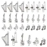 PandaHall 30 Stück 6 Stile Musikinstrumente Charms, Antik Silber Legierung Notiz Anhänger Klavier Gitarre Harfe Trompete Charms für DIY Halskette Armband Schmuckherstellung