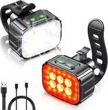 2 Stück Fahrradlicht, Hohe Lumen Super Helles Fahrradlicht, 4+6 Modi Fahrradscheinwerfer und Rücklicht-Set, IP65 wasserdichte Fahrradlichter, Kann auch als Kinderwagen Licht/Helm Licht/Rucksack Licht