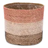 Decorasian Seegras Übertopf – Blumentopf geflochten – dekorativer Planzenkorb mit Folieneinsatz im Boho Stil – Pink-Weiß-Schwarz - 25cm