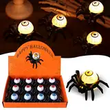 Halloween Spinne Augäpfel Kerzenlicht - 12 Stück LED Halloween Deko Kerzenlichter Flammenlos Batterie Teelichter Augäpfel Kerzenlichter Dekoration, für Halloween Party Innen Außen Home Dekor