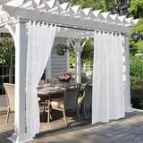 PONY DANCE Outdoorvorhang Weiß Transparent 2er Set H 243 x B 137 cm Leinenoptik Outdoor Vorhänge Wasserdicht Terrasse Gardinen mit Abnehmbaren Schlaufen Balkon Vorhang Outdoor