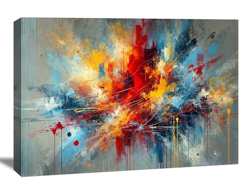 Visario Abstraktes Wandbild 120x80 cm – Moderner 3D-Kunstdruck auf Leinwand | Farbiges Kunstwerk mit Explosionseffekt | Exklusive Wandkunst für Wohnzimmer & Büro – Art.-Nr. 5053