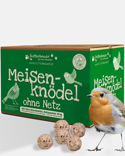 Futterbauer Meisenknödel 200 Stück ohne Netz, Hochwertige Meisenknödel für Wildvögel, ca. 90 g je Knödel, mit Vitaminen & Fetten