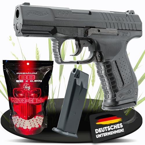 Set: Walther P99 Softair mit Ersatzmagazin 0,5 Joule 6 mm Federdruck Softair + Fritz-Cell Softair Munition BBS 500 Stück 0,20 g 6mm