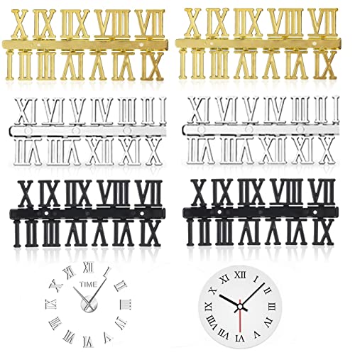Uhrenziffer Kit,6 Pcs Schwarz Silber Gold DIY Digitaluhr Zahlen für HeimkunstDekoration Digitaluhr Ersatz und Reparaturteile (Römische Ziffern)