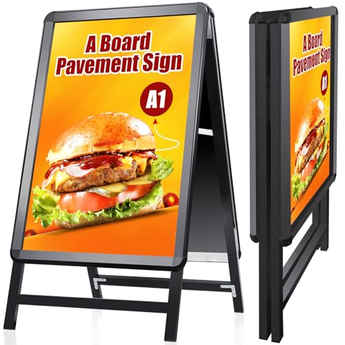 WIIGO Kundenstopper A1 – Doppelseitiger wetterfester Plakatständer, A-Rahmen Ständer Outdoor, Aufsteller für Werbung & Messen (A1, Schwarz)