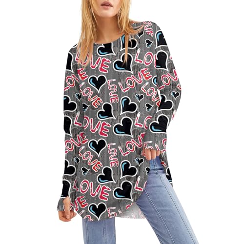 ODJOY-FAN Damen Rundhalsausschnitt Tuniken Casual Oberteile Knopfleiste Kurzarm Blumen Druck Sommer Herbst Bluse Tops Basic Hemden Sweatshirt Streetwear Shirts Pullover